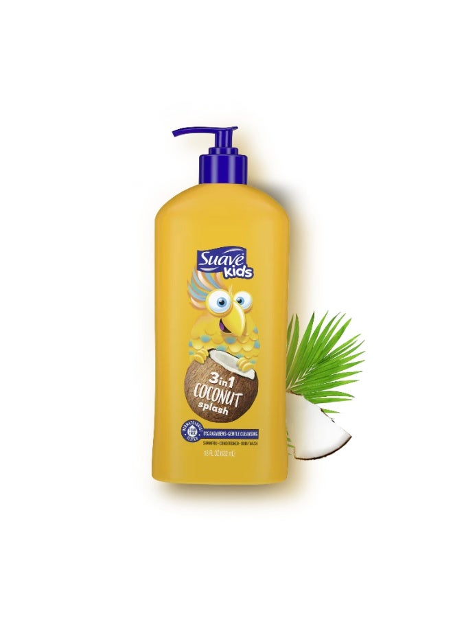 Suave Kids 3in1 Coconut Splash Shampoo Conditioner and Body Wash 532ml - Image 1